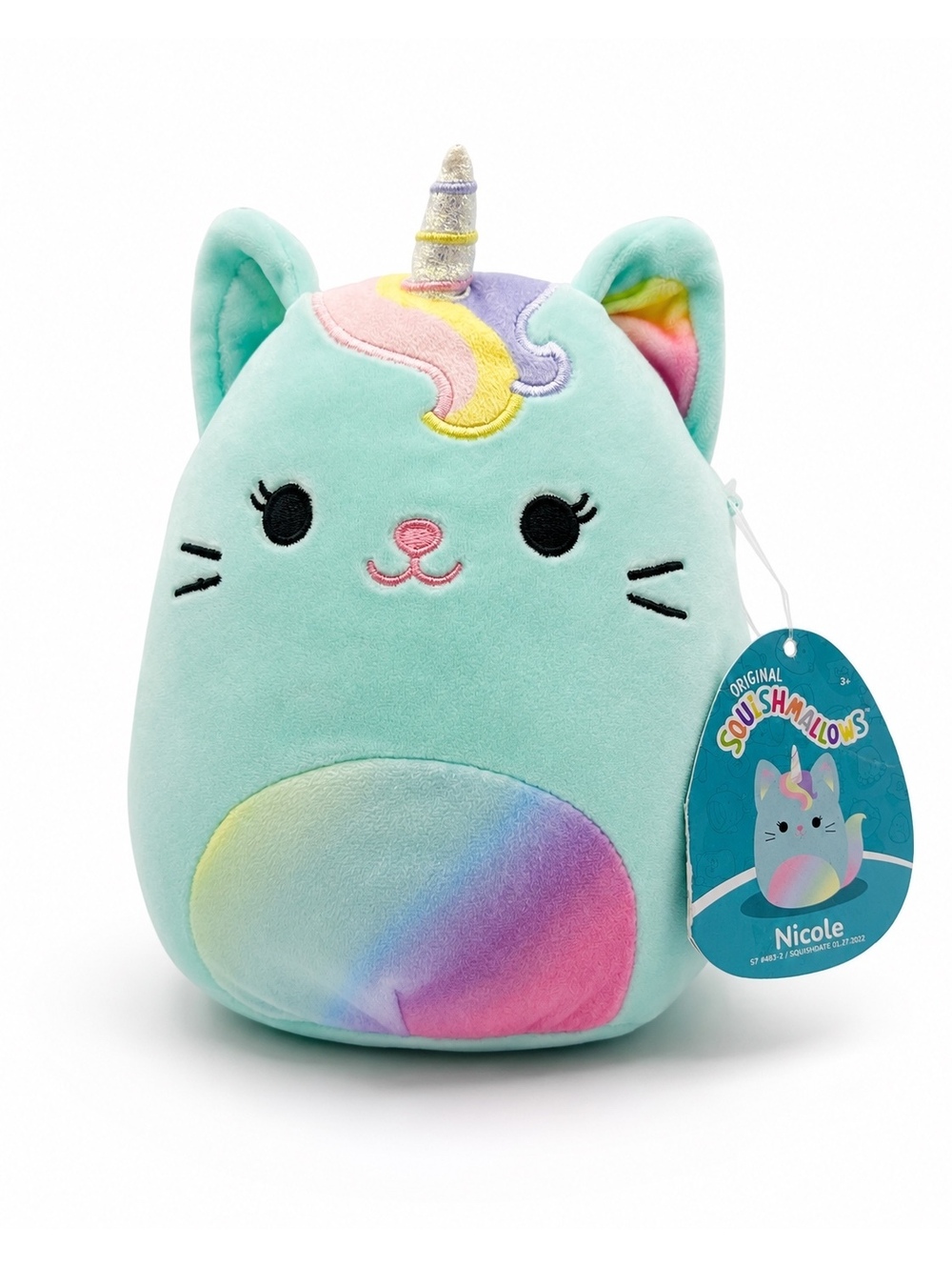 Squishmallows Nicole Caticorn 8” Aqua Rainbow Cat Unicorn Plush NWT #483-2